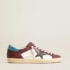 Men’s Super-Star in crackle leather with brown star and teal heel tab