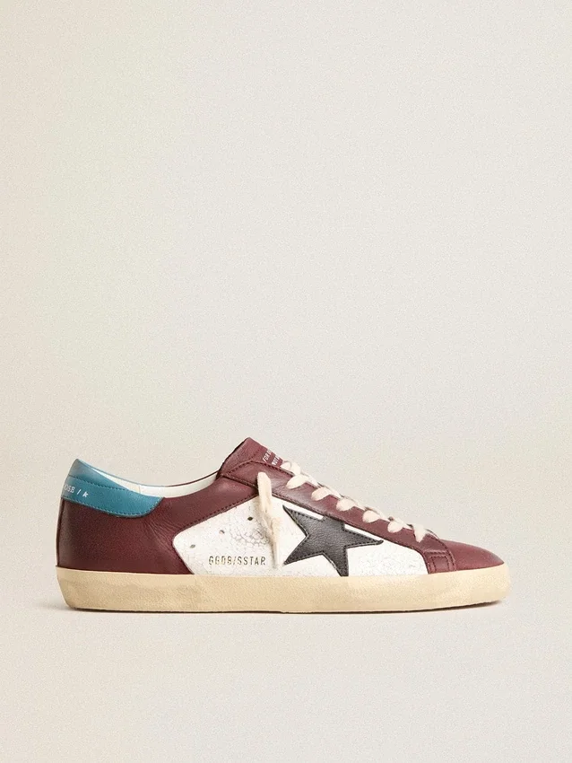 Men’s Super-Star in crackle leather with brown star and teal heel tab