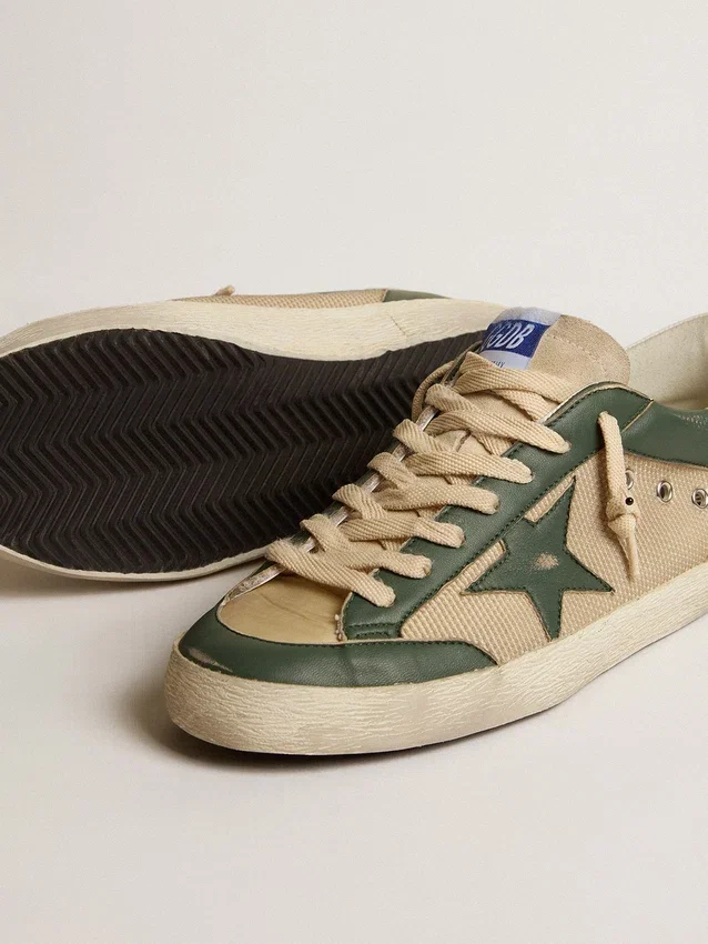 Men's Super-Star in cream mesh and green nappa with nappa star