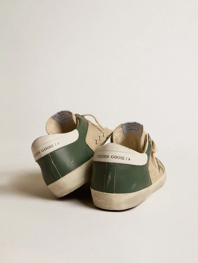 Men's Super-Star in cream mesh and green nappa with nappa star