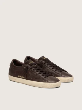 Men’s Super-Star in dark brown leather with tone-on-tone leather star
