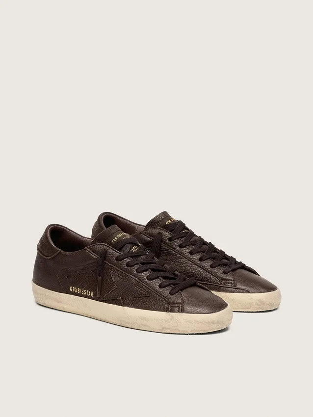 Men's Super-Star in dark brown leather with tone-on-tone leather star