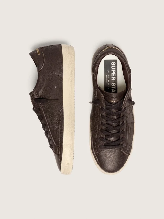Men's Super-Star in dark brown leather with tone-on-tone leather star