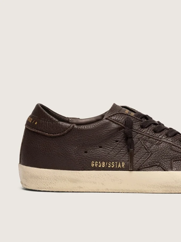 Men's Super-Star in dark brown leather with tone-on-tone leather star