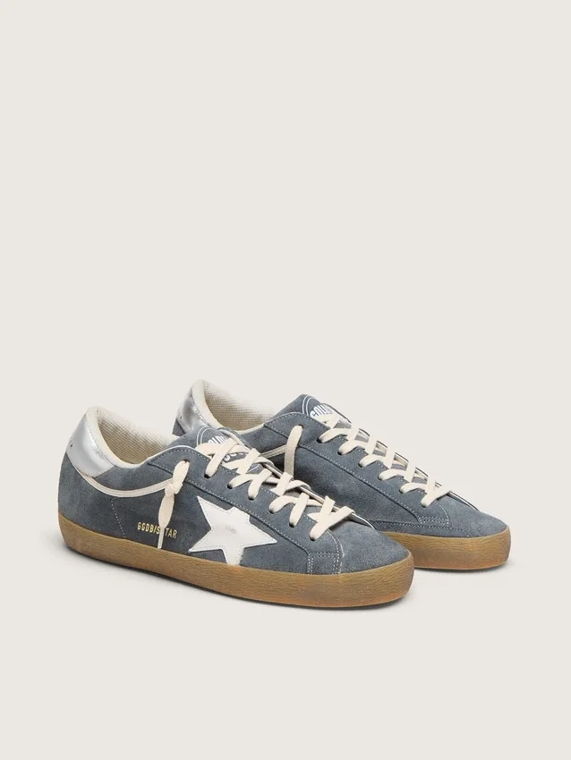 Men's Super-Star in gray suede with white leather star and silver leather heel tab