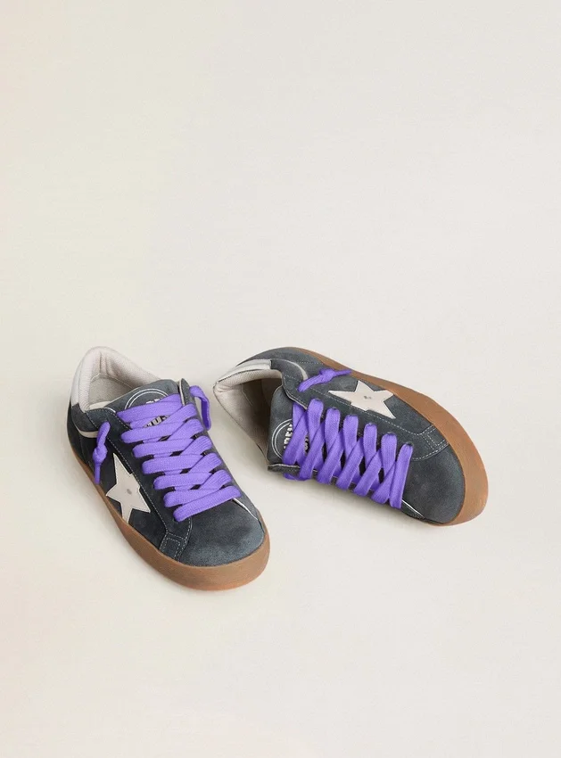 Men's Super-Star in gray suede with white leather star and silver leather heel tab