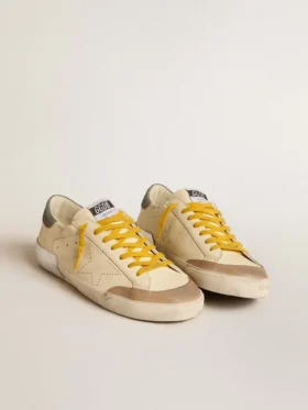 Men’s Super-Star in leather with perforated star and gray suede heel tab