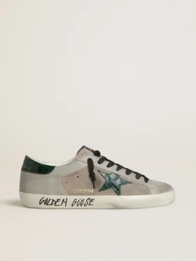 Men's Super-Star in nappa and suede with green croc-print leather star
