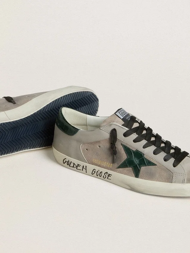 Men's Super-Star in nappa and suede with green croc-print leather star
