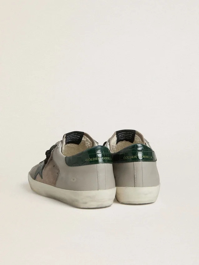 Men's Super-Star in nappa and suede with green croc-print leather star