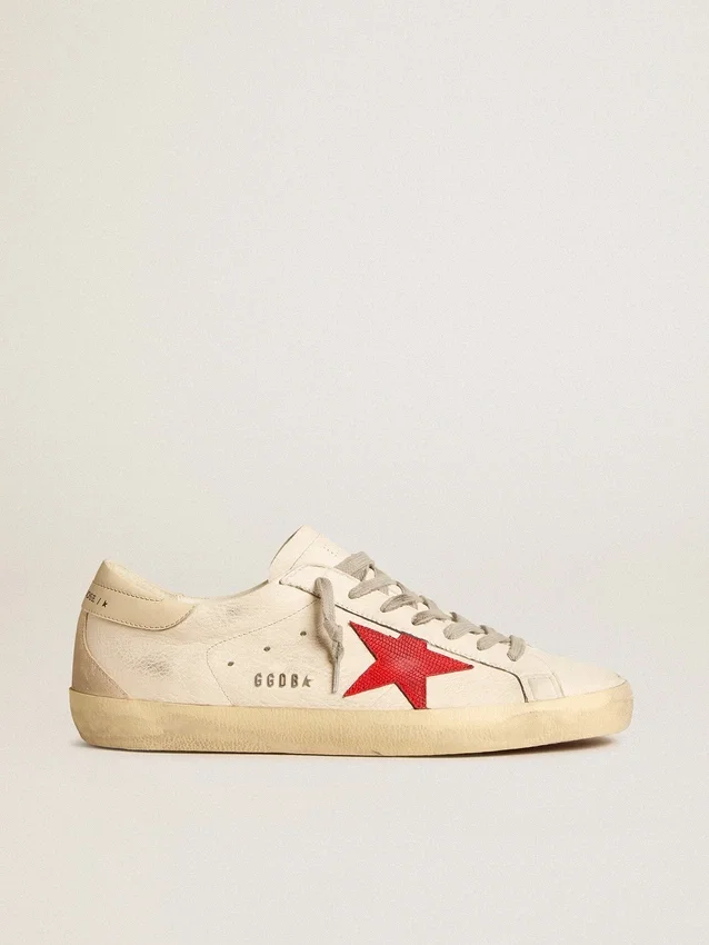 Men's Super-Star in nappa with red star and cream leather heel tab