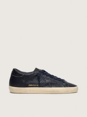 Men's Super-Star in navy-blue leather with tone-on-tone leather star