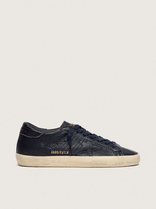 Men's Super-Star in navy-blue leather with tone-on-tone leather star