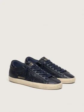Men’s Super-Star in navy-blue leather with tone-on-tone leather star