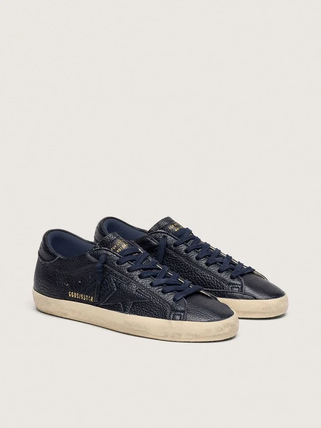 Men's Super-Star in navy-blue leather with tone-on-tone leather star