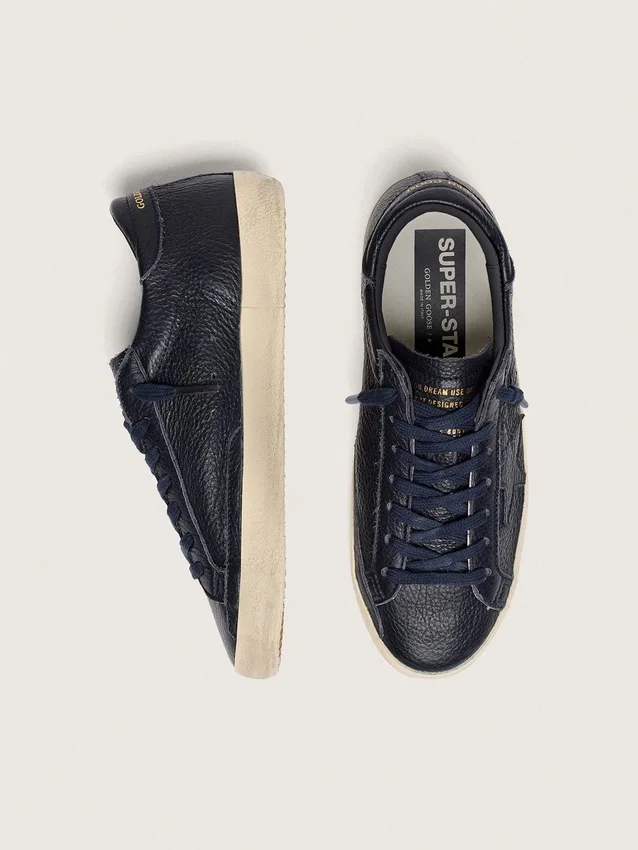 Men's Super-Star in navy-blue leather with tone-on-tone leather star