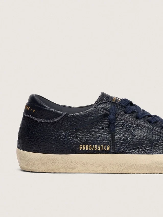 Men's Super-Star in navy-blue leather with tone-on-tone leather star