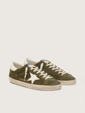 Men’s Super-Star in olive-green suede with white leather star