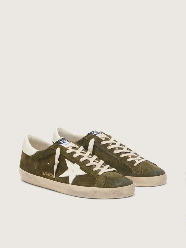 Men’s Super-Star in olive-green suede with white leather star