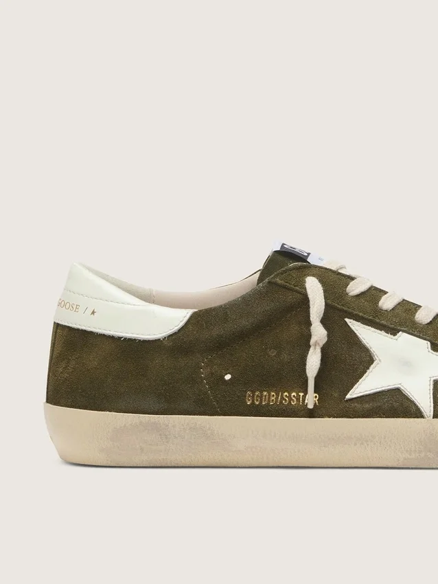 Men’s Super-Star in olive-green suede with white leather star