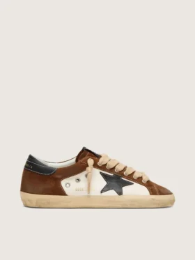 Men's Super-Star in white leather and brown suede with black leather star