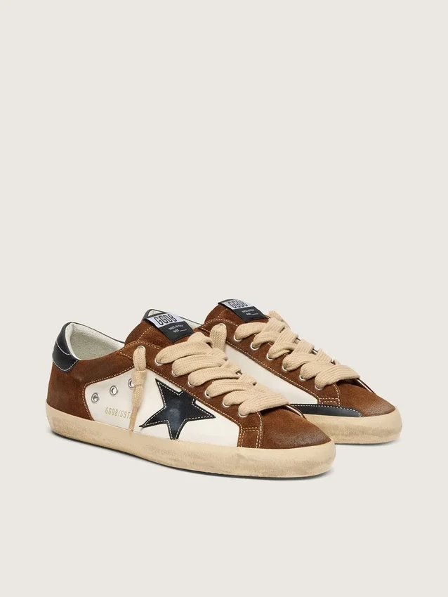 Men's Super-Star in white leather and brown suede with black leather star