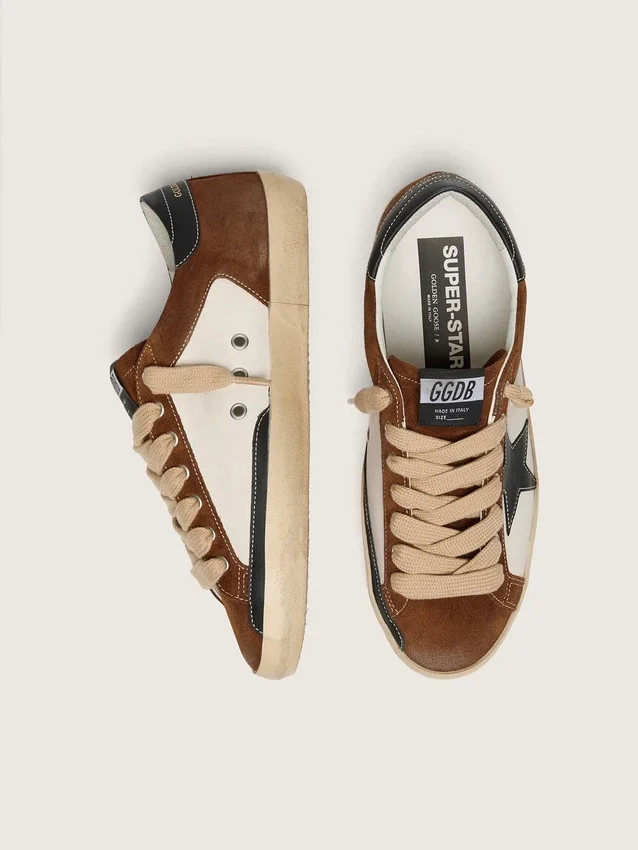 Men's Super-Star in white leather and brown suede with black leather star