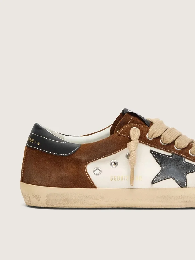 Men's Super-Star in white leather and brown suede with black leather star