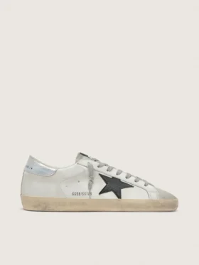 Men's Super-Star in white leather with black nubuck star and silver metallic leather heel tab