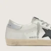 Men's Super-Star in white leather with black nubuck star and silver metallic leather heel tab