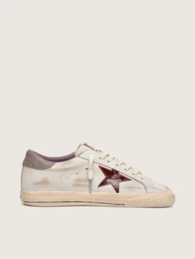 Men’s Super-Star in white leather with burgundy laminated leather star