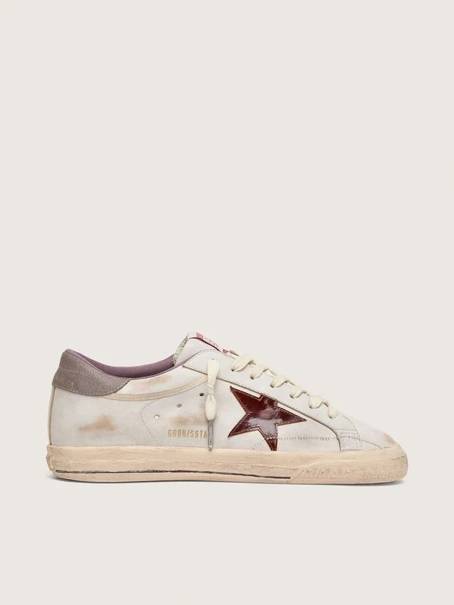 Men’s Super-Star in white leather with burgundy laminated leather star