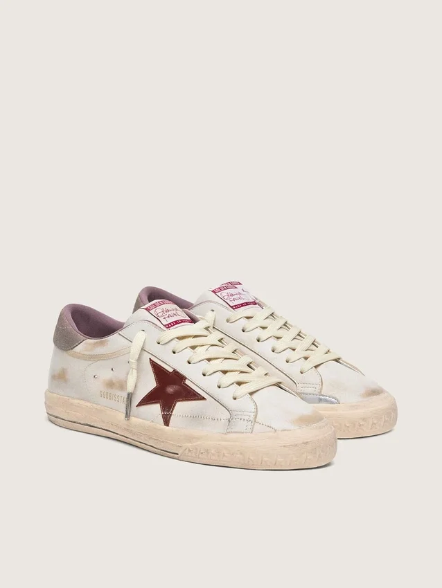 Men’s Super-Star in white leather with burgundy laminated leather star