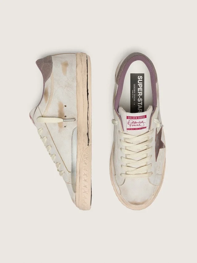 Men’s Super-Star in white leather with burgundy laminated leather star