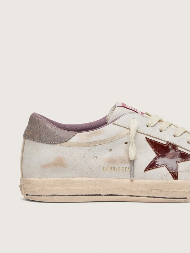 Men’s Super-Star in white leather with burgundy laminated leather star