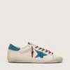 Men's Super-Star in white leather with turquoise suede star