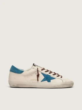 Men's Super-Star in white leather with turquoise suede star