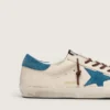 Men's Super-Star in white leather with turquoise suede star