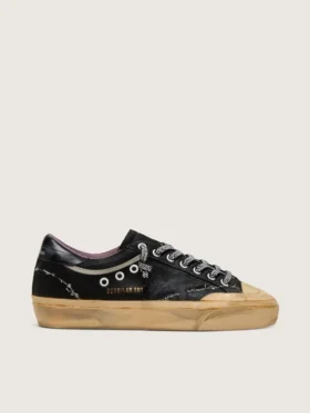 Men's Super-Star LAB in black laminated suede and nylon with raised star and laces with crystals