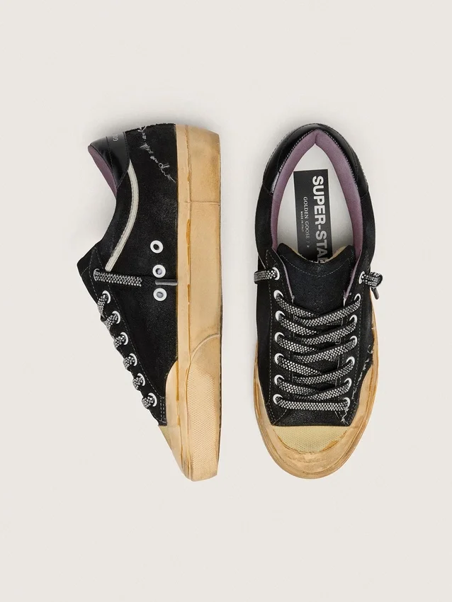 Men's Super-Star LAB in black laminated suede and nylon with raised star and laces with crystals