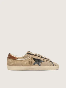 Men's Super-Star LTD in beige canvas with black leather star