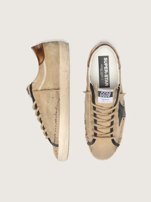 Men's Super-Star LTD in beige canvas with black leather star
