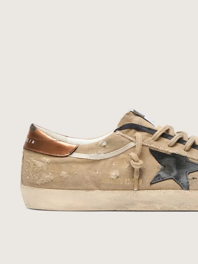 Men's Super-Star LTD in beige canvas with black leather star