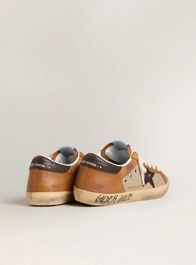 Men's Super-Star LTD in beige wool with brown leather star and camel inserts