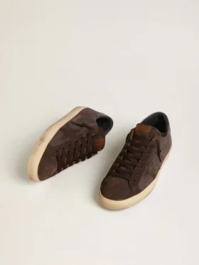 Men’s Super-Star LTD in brown nubuck with suede star and purple leather heel tab