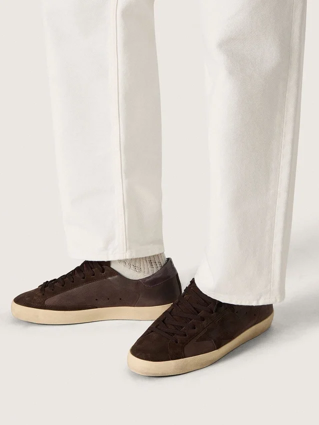 Men's Super-Star LTD in brown nubuck with suede star and purple leather heel tab