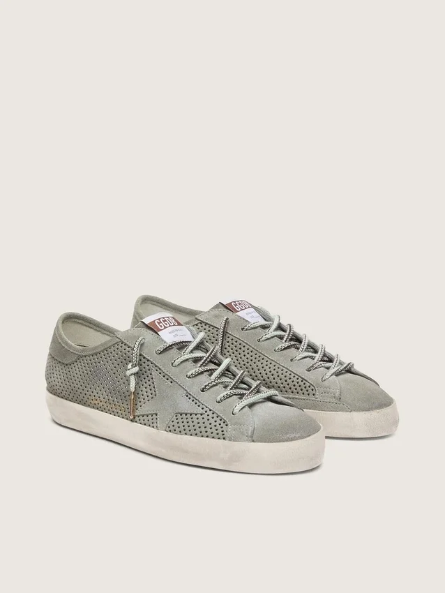 Men's Super-Star LTD in green perforated suede with matching suede star
