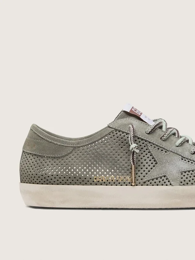Men's Super-Star LTD in green perforated suede with matching suede star