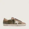 Men’s Super-Star LTD in olive-green suede with cream embroidered star
