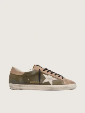 Men’s Super-Star LTD in olive-green suede with cream embroidered star